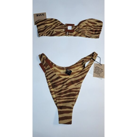 SAME Los Angeles Swim Bikiny Set Womens Acrylic 90s Color beige Brown Zebra Sz L - Picture 5 of 14